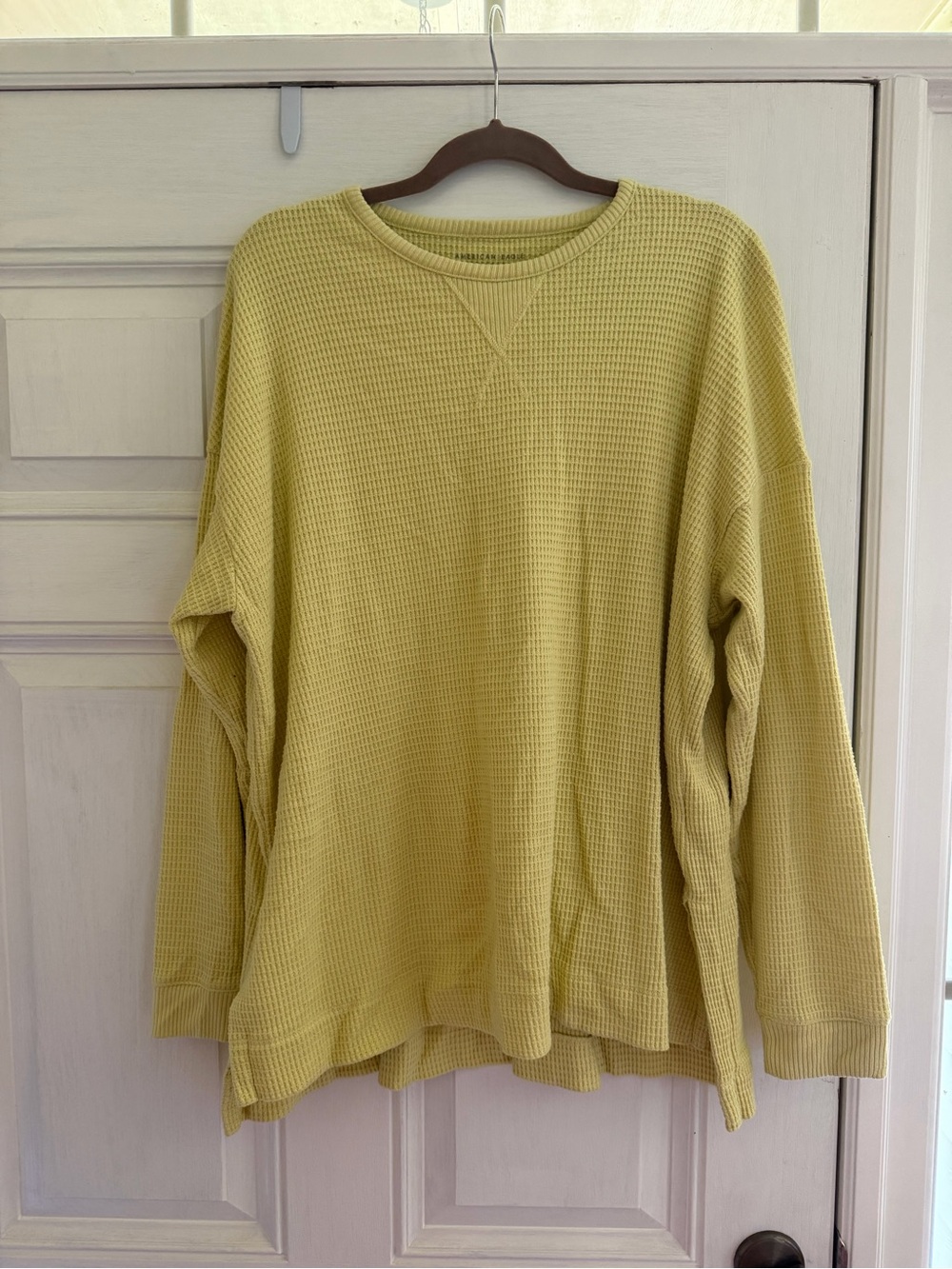 American Eagle Waffle Knit Yellow Long-Sleeve